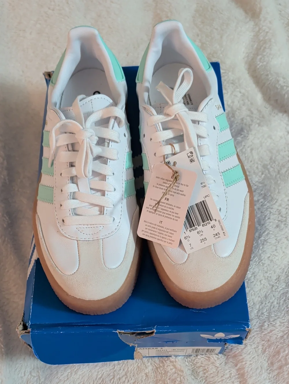 ✨ NWT Adidas Originals Sambae J Sneakers - White/Clear Mint - Size 7 Youth